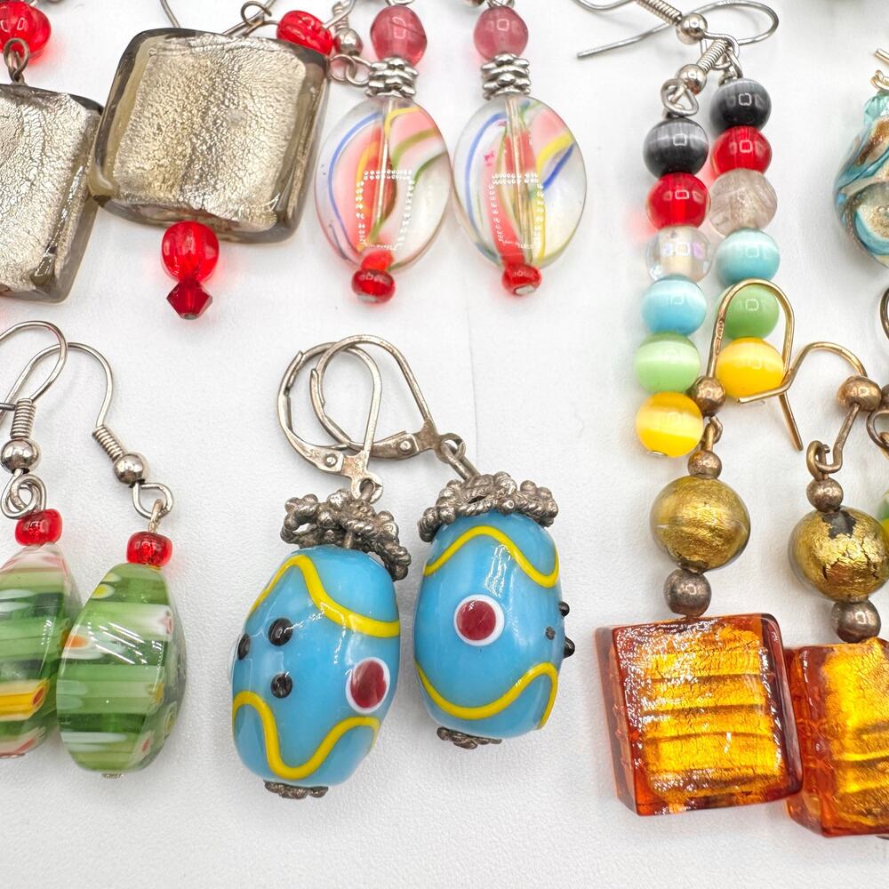 Large Mixed Art Glass Earring Lot Lampwork Dichroic Slag Fun Colorful 31 Pair - Picture 13 of 16